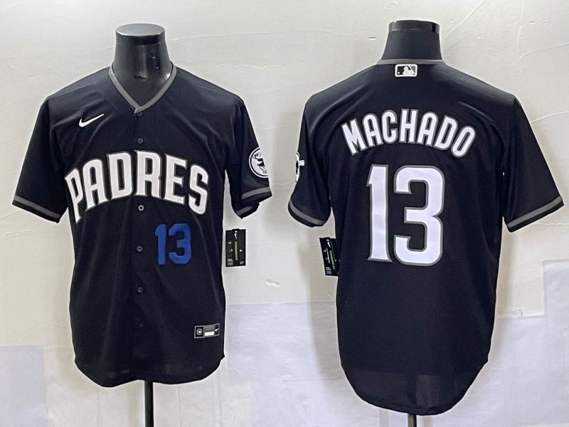 Men 2025 San Diego Padres 13 Machado Black Game Nike MLB Jersey style 7032